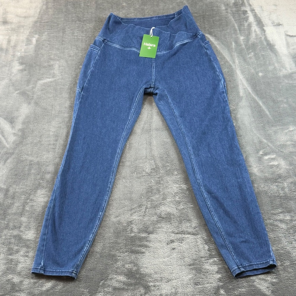 Halara Women Blue Crossover High Waisted Denim Jeans Pockets Size Small